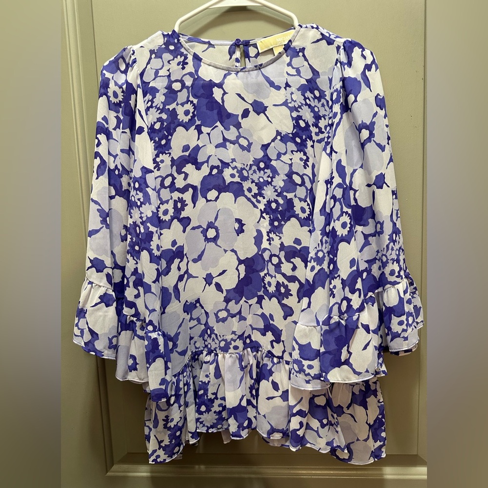 MICHAEL Michael Kors Size S Purple and White Sheer Blouse EUC